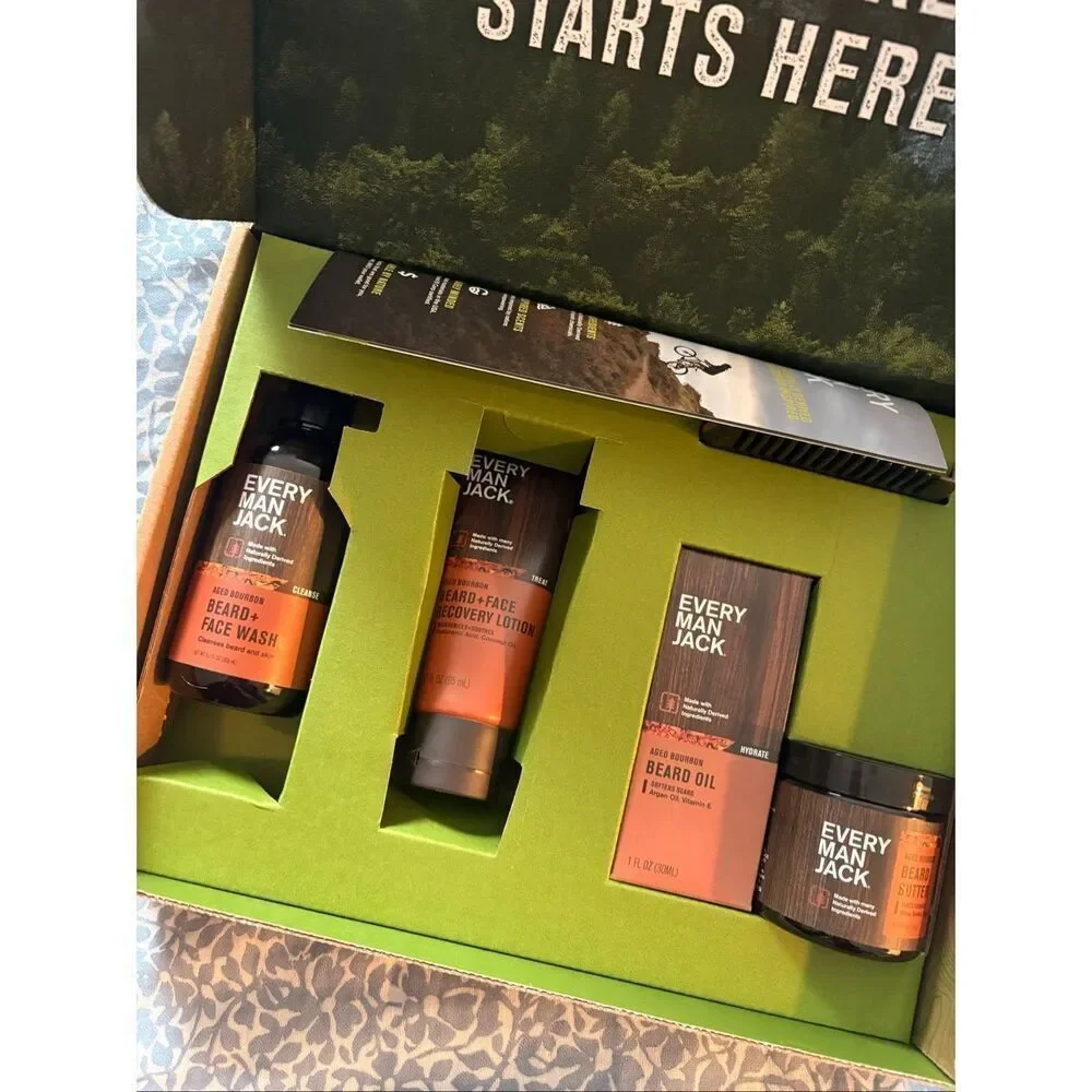 Every Man Jack Beard Essentials Gift Set for Men - Aged Bourbon